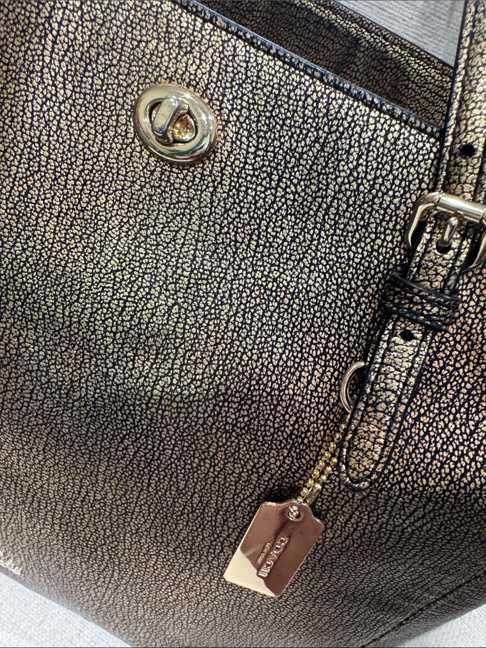 Coach Metallic Bronze Double-Handle Tote & Gold hang tag